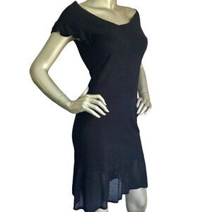 Zac Posen for Target Off Shoulder Black Knit Dress Gold Metallic Deep V Neck M